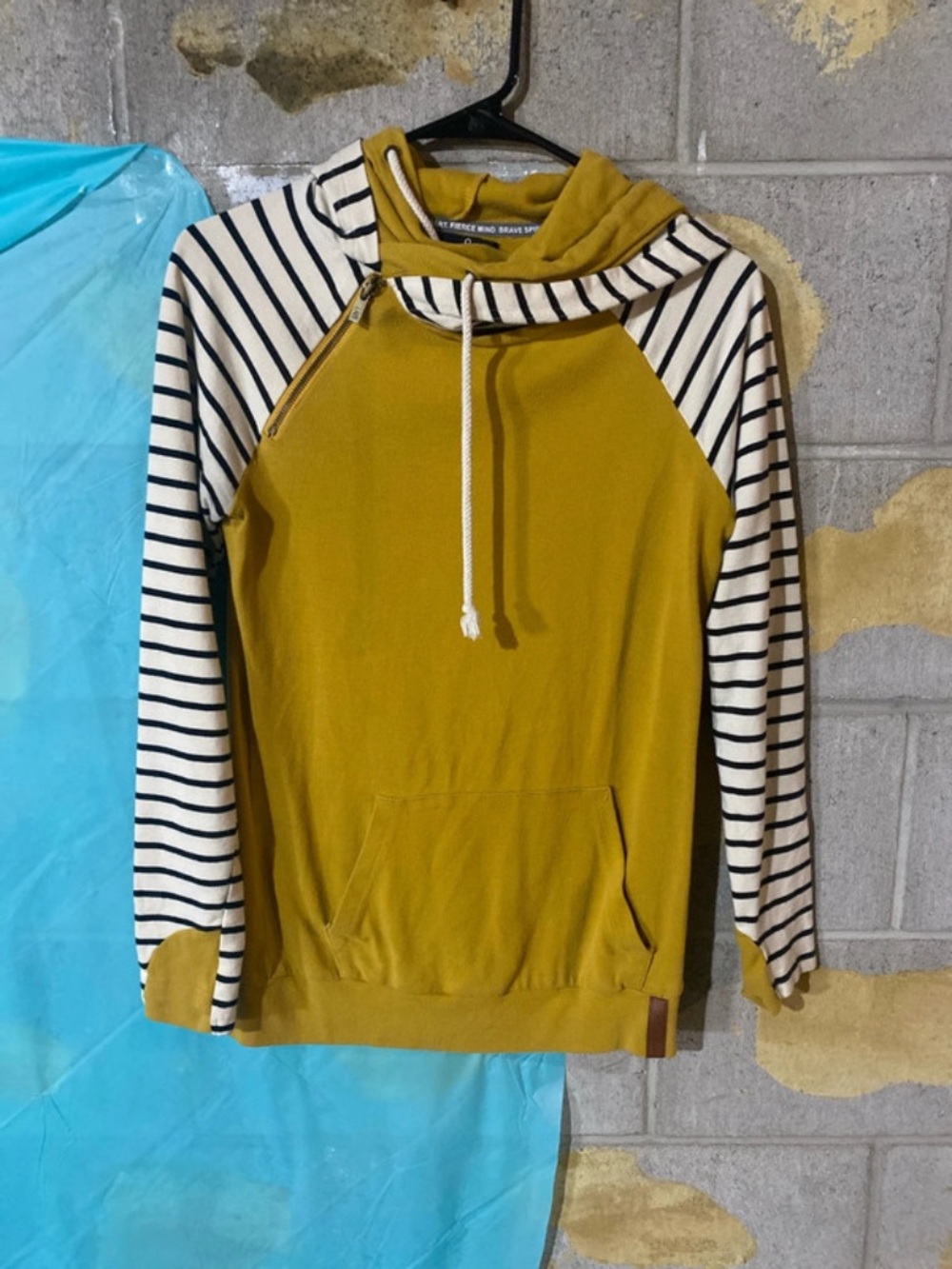 Striped Raglan Sleeve Hoodie Sweater - Mustard